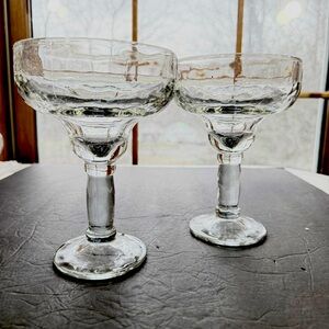 2 Vintage Large Elegant Heavy Clear Glass Margarita Glasses Set Unbranded EUC